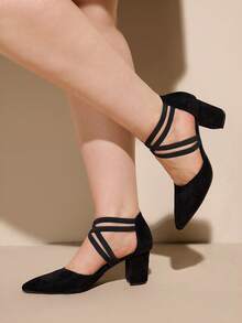 CUCCOO CURVES Women's Pointed Toe Criss-Cross Elegant High Heels For Christmas - Black - View 4