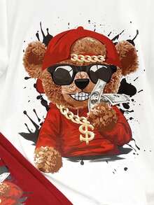 SHEIN 两件套男童休闲酷炫印花圆领短袖T恤和短裤套装，适合夏季穿着 - 彩色 - 查看 5