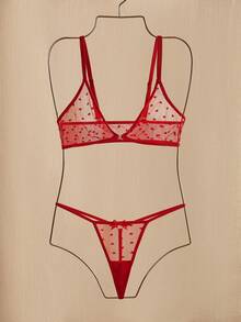 Charlaine 女士波尔卡圆点网眼前开式性感内衣套装，适合外出穿着