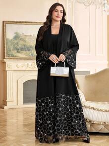 Al Najma 加大码女式亮片花卉装饰长袖优雅休闲长袍