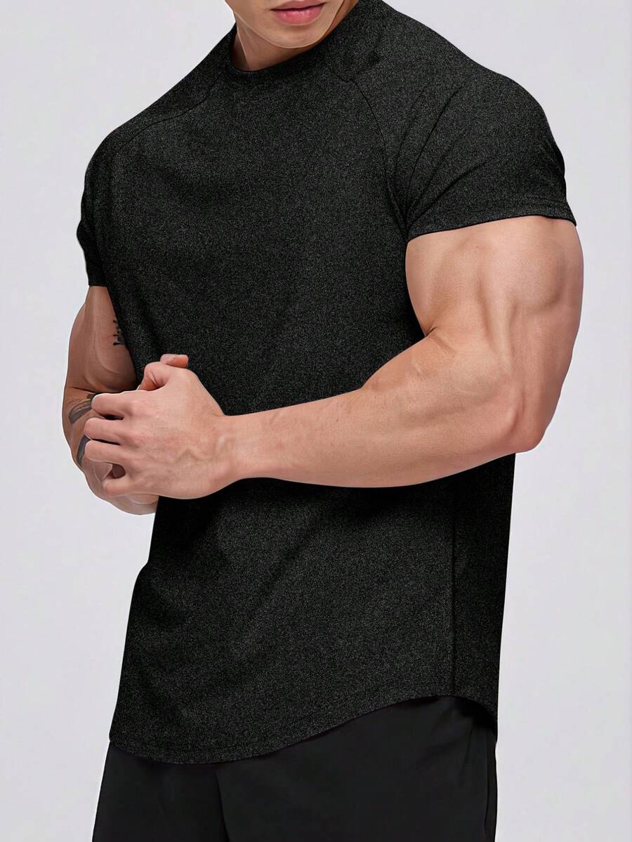 Gym Rark 男士休闲插肩袖圆领运动T恤,夏季运动跑步T恤,透气压缩上衣,轻便 - 深灰色 - 查看 1