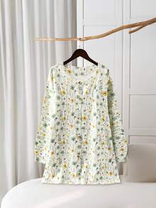 SHEIN CURVE+ 大码植物印花针织开衫，适合秋冬 - 彩色 - 查看 3