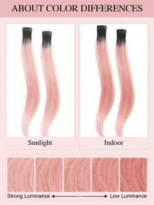 2Pcs Clip In Hair Extensions Real Human Hair 18inch Straight Colorful Hair Extension Clip In Party Highlights Hairpiece Real Hair Pieces For Women Hair Extensions - SPink - View 10