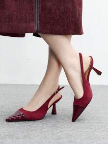 CUCCOO BIZCHIC Minimalist Solid Color Closed Toe Stiletto Heel Women Pumps - Burgundy - View 4