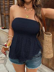 Serisse Blusa con diseño de bandeau y volantes en el bajo, versátil y de moda para mujer - Azul Marino - Ver 5