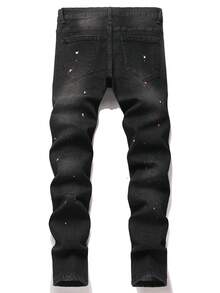 Manfinity Roghcode Jeans déchirés mode casual à taille haute pour hommes - Noir - Voir 2