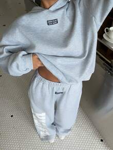 Muchica Bộ áo hoodie dệt kim màu xám nhạt dành cho nữ - Màu Xám nhạt - Xem 4