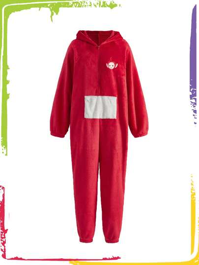 Teletubbies X ROMWE Pijama de una pieza con capucha de peluche lindo para mujer