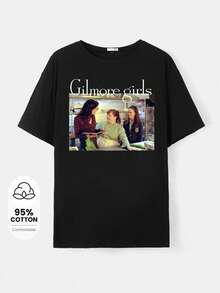 Gilmore Girls X SHEIN 女式字母与人物图案休闲圆领短袖 T 恤，夏季