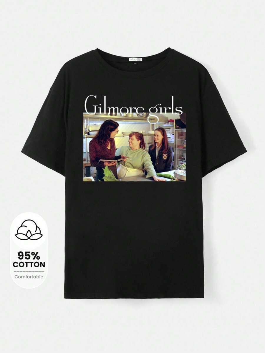 Gilmore Girls X SHEIN 女式字母与人物图案休闲圆领短袖 T 恤，夏季