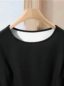 Rusticease 女士休闲几何印花超大圆领 3/4 袖衬衫，秋冬 - 黑色和金色 - 查看 3