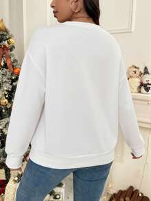 SHEIN VCAY Plus Size Christmas Cartoon Print Sweatshirt In Fall/Winter - White - View 2