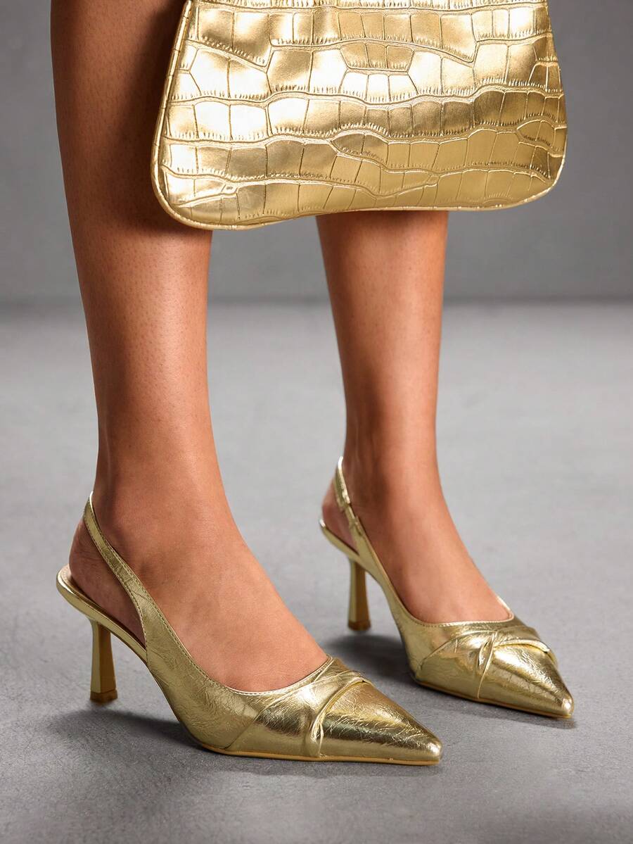 CUCCOO SZL Women's Pointed Toe Gold High Heels, Fashionable & Versatile For Daily Wear For Christmas - Gold - View 1