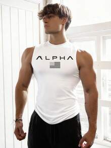 GymBeat 男士字母和美国国旗印花白色修身运动背心压缩衣 - 白色 - 查看 3