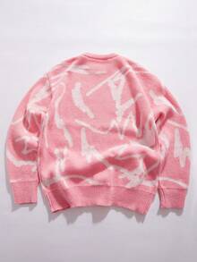 StoneGrade Men's Random Print Crew Neck Long Sleeve Knitted Sweater, For Fall Winter - Pink - View 2