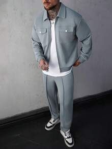 SLATEMANN Bộ đồ nam màu trơn, áo khoác và quần có túi trước, kiểu dáng thường ngày, bộ 2 mảnh nam, bộ đồ phối hợp nam, bộ đồ màu xám và trắng nam, bộ đồ thể thao nam, bộ đồ chạy bộ nam. Thích hợp cho phong cách cổ điển, mặc hàng ngày, đi chơi cuối tuần, hoạt động ngoài trời, du lịch, môi trường làm việc thoải mái hoặc các dịp bán trang trọng, quà tặng cho bạn trai/chồng, quà kỷ niệm/sinh nhật, quà Giáng sinh, năm mới. Bộ đồ thường ngày nam, bộ 2 mảnh nam, bộ đồ phối hợp nam, bộ đồ màu xám nam. - Màu xanh bụi bặm - Xem 1