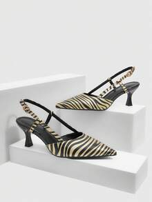 CUCCOO SZL Giày cao gót mũi nhọn họa tiết ngựa vằn thời trang đi làm cho nữ - Nhiều màu - Xem 2