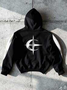 Manfinity EMRG Street Art Graphic Print Pullover Sweatshirt Sweatshirt, Men Casual Long Sleeve Pullover Jacket For Autumn Men Hoodie Women Oversized Hoodie Men Gift Racing Hoodie - Black - View 2