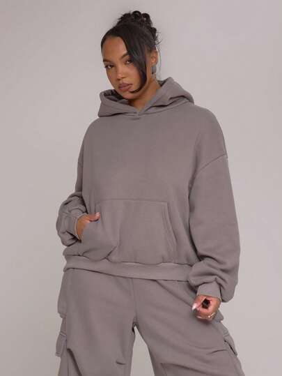 MUSERA 加大码连帽卫衣家居服套头衫运动套装秋季街头风酷女孩Y2K日常休闲棕褐色