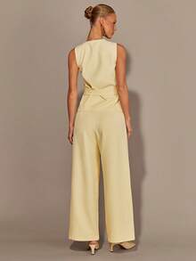 COSMINA 2pcs/Set Elegant Sleeveless Women's Outfit, Versatile For Commuting And Gatherings, All Season Yellow Outfit - Light Yellow - View 2