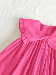 Loomiva Đầm xòe nhún bèo màu trơn không tay cho bé gái - Màu Hồng Tươi - Xem 4