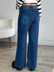 EURMUSE JEAN RECTO DE TALLA GRANDE CON DOBLADILLO DESHILACHADO DE TIRO ALTO - Azul - Ver 2