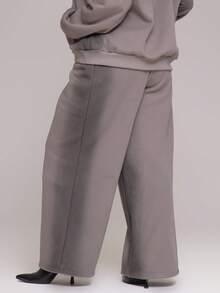 MUSERA Plus Washed Tie Elasticated Waist Wide Leg Joggers Tracksuit Bottoms  Autum Streetwear Cool Girl Y2K Everyday Casual Sepia - Grey - View 4