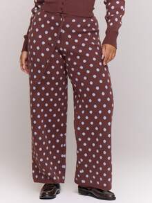 MUSERA Pantalones de punto con cintura anudada con lunares, cómodos y lindos para vacaciones de primavera - Multicolor - Ver 2