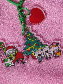 THE POWERPUFF GIRLS X SHEIN 1个绿色泡泡太阳镜图案吊坠手机挂绳，1个绿色D形环钥匙扣 - 墨綠色 - 查看 3