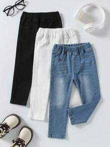 SHEIN Vintaside Kids 三件套高品质平价基础款牛仔打底裤，专为女孩设计。时尚简约，百搭实用。三种颜色可选，方便搭配。新品上市，适合所有季节。基础休闲日常百搭，弹力舒适，修身剪裁。三条牛仔裤套装，专为年轻女孩打造。 - 彩色 - 查看 7