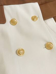 GlowEve 女式撞色翻领西装外套，配有金属双排扣和口袋 - 彩色 - 查看 5