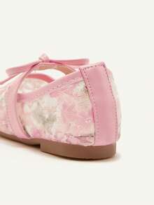 Cozy Pixies 1 Pair Spring/Summer Lace Cute Floral Mesh Bow Decor Flat Princess Shoes For Girls, Suitable For Wedding, Party, Gathering - Pink - View 4