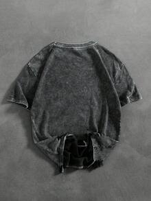 PAVTROS Kaos Lengan Pendek Kasual Pria dengan Cetakan Huruf dan Gaya Era 2000-an untuk Musim Panas - Hitam - View 2
