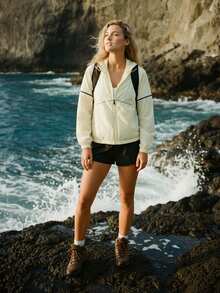 In My Nature Women's Color Block Zipper Hooded Long Sleeve Windbreaker Women Running Jacket Women Sports Jacket Lightweight Jacket Women Sun Protection Jacket Uv Jacket Light Yellow Reflective Detail