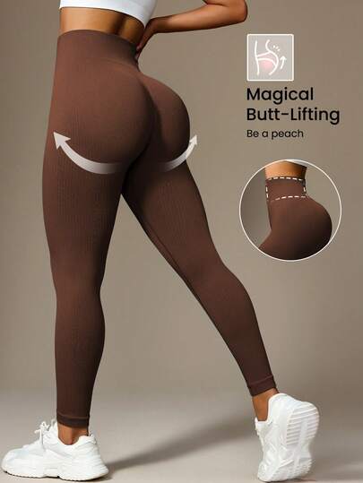 Easithlete Mörka kaffefärgade sömlösa sportleggings med hög elasticitet för kvinnor, lämpliga för yoga, golf, fitness, utomhusaktiviteter