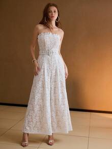 MOTF PREMIUM MONO SIN TIRANTES CON CINTURÓN DE HEBILLA, PLISADO Y ENCAJE - Blanco - Ver 4