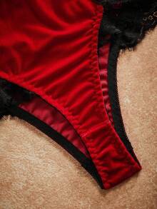 SHEIN Conjunto De Lencería De Encaje Para Mujer Con Detalles De Espiga (sujetador Con Aros Y Braguitas) - Rojo - Ver 4