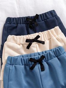 SHEIN Playful Pals 3件套男婴基础款工装裤，带大口袋，适合日常外出穿着 - 彩色 - 查看 3