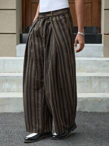 SWAVVY Men's Textured Casual Everyday Pants Pleated Pants Men Men Wide Leg Pants - Black - View 6