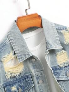 Chillumni Men's Casual Distressed Blue Denim Jacket, Street Style - Light Wash - View 4