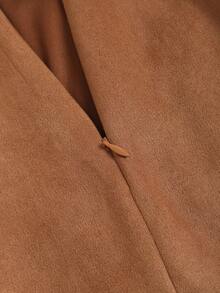 Sweetra Chân váy da lộn bất đối xứng dành cho nữ, chân váy ôm sát cạp cao thời trang mới, phong cách cổ điển, thu/đông - màu nâu - Xem 5