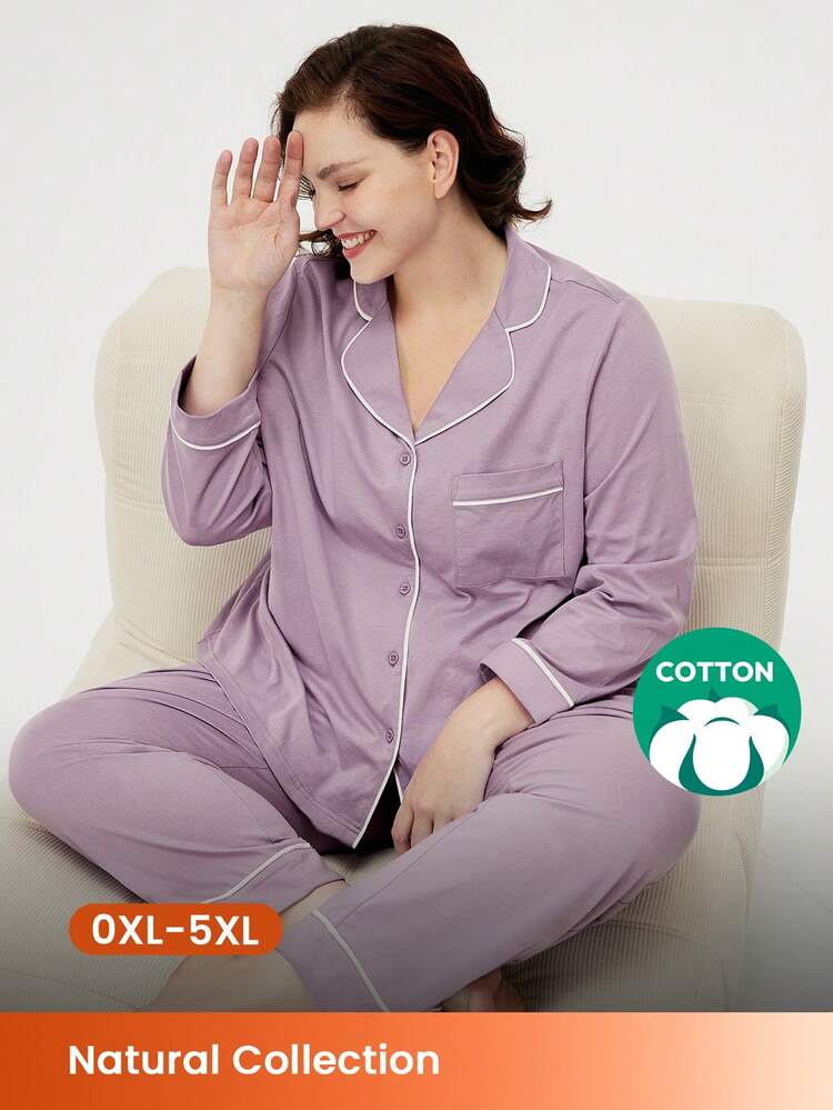 Women Plus Cotton Basic Long Women Pajama Set