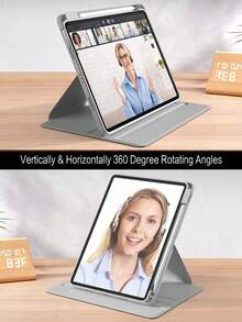 1 件装防刮 iPad 保护套，兼容内置笔槽，360 度旋转翻盖支架，优质防震，自动唤醒/睡眠，灵活视角 - 浅灰色 - 彩色 - 查看 2