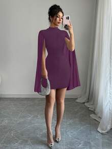 Selianne Vestido ajustado mini con capa de cuello alto,unicoloro - Morado - Ver 6