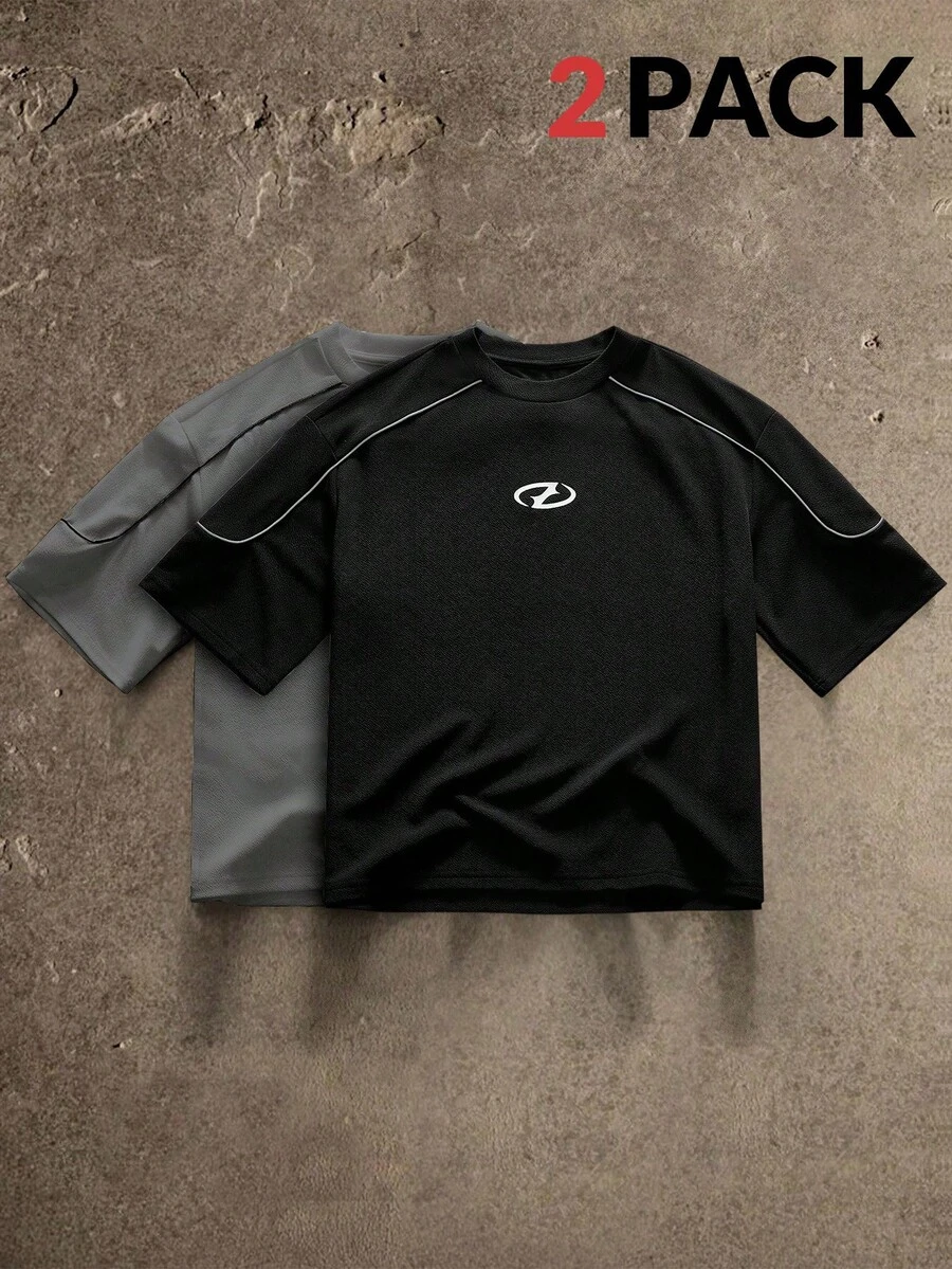 AXEPEAK 男士印花圆领休闲百搭短袖T恤，夏季 - 彩色 - 查看 1