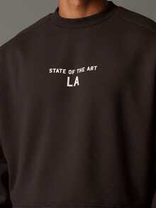 SUMWON State Of The Art LA Cropped Crew Neck Sweatshirt For Casual Streetwear Fashion - Chocolate Brown - View 4