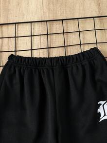 SHEIN Mirajuku Tween Boys' Casual Striped Drawstring Waist Sweatpants, Suitable For Leisure, Sports, And School Wear - Black - View 4