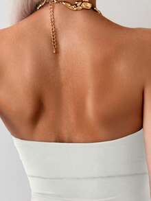 Swim Chiccia 1 件女士纯色简约时尚休闲日常镂空金属装饰上衣夏季 - 米色 - 查看 5