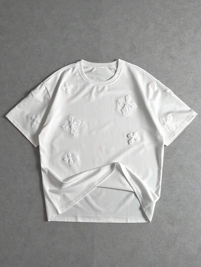 Manfinity ZONE917 Camiseta casual diaria con estampado cruzado completo de flocking para hombre al estilo de la calle INS, regalo para novio, esposo, aniversario, camiseta blanca, camiseta de diseñador para hombre, estilo de los 2000