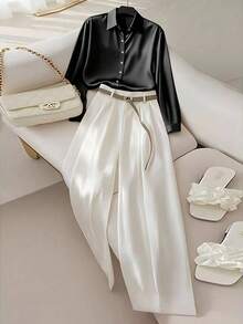 Franclia Women's Elegant Shirt And Pants 2 Pieces Set - Multicolor - View 5
